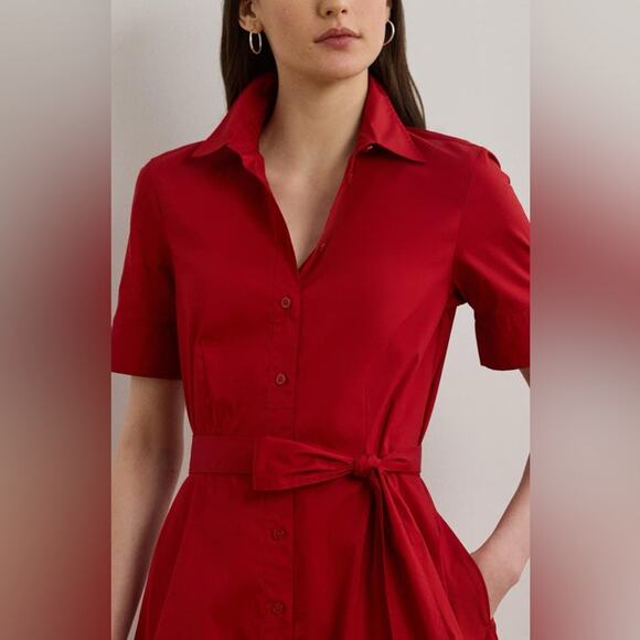 Lauren Ralph Lauren Belted Cotton Blend Shirtdress 14 - Picture 3 of 6